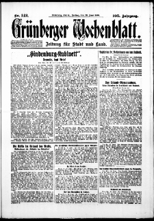 Grünberger Wochenblatt: Zeitung für Stadt und Land, No. 142. ( 20. Juni 1930 )