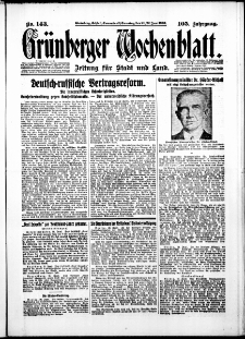 Grünberger Wochenblatt: Zeitung für Stadt und Land, No. 143. ( 21./ 22. Juni 1930 )