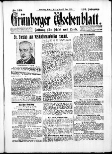 Grünberger Wochenblatt: Zeitung für Stadt und Land, No. 148. ( 27. Juni 1930 )