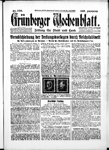 Grünberger Wochenblatt: Zeitung für Stadt und Land, No. 149. ( 28./ 29. Juni 1930 )