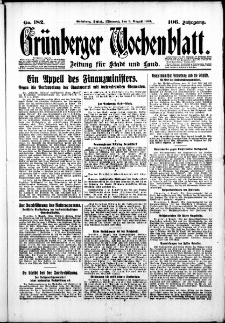 Grünberger Wochenblatt: Zeitung für Stadt und Land, No. 182. ( 6. August 1930 )