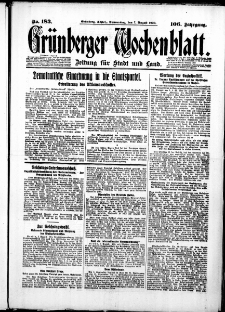 Grünberger Wochenblatt: Zeitung für Stadt und Land, No. 183. ( 7. August 1930 )
