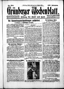 Grünberger Wochenblatt: Zeitung für Stadt und Land, No. 184. ( 8. August 1930 )
