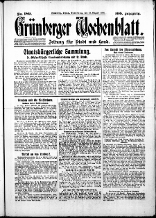 Grünberger Wochenblatt: Zeitung für Stadt und Land, No. 189. ( 14. August 1930 )