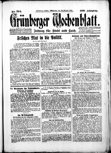 Grünberger Wochenblatt: Zeitung für Stadt und Land, No. 194. ( 20. August 1930 )