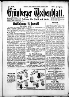 Grünberger Wochenblatt: Zeitung für Stadt und Land, No. 218. ( 17. September 1930 )