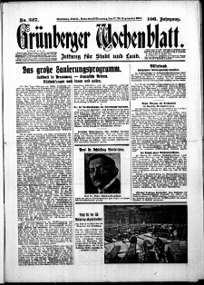 Grünberger Wochenblatt: Zeitung für Stadt und Land, No. 227. ( 27./ 28. September 1930 )