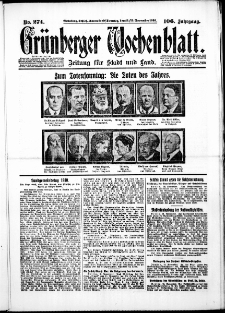 Grünberger Wochenblatt: Zeitung für Stadt und Land, No. 274. ( 22./ 23. November 1930 )