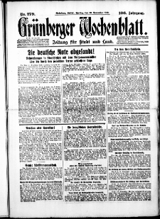 Grünberger Wochenblatt: Zeitung für Stadt und Land, No. 279. ( 28. November 1930 )