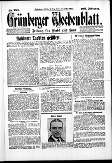 Grünberger Wochenblatt: Zeitung für Stadt und Land, No. 285. ( 5. Dezember 1930 )