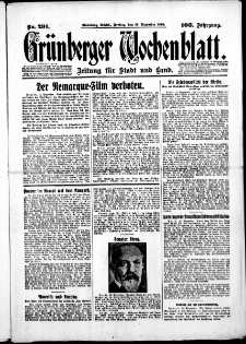 Grünberger Wochenblatt: Zeitung für Stadt und Land, No. 291. ( 12. Dezember 1930 )