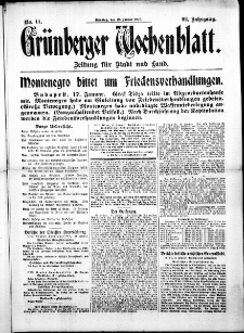 Grünberger Wochenblatt: Zeitung für Stadt und Land, No. 14. (18. Januar 1916)