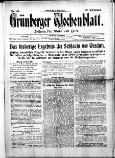 Grünberger Wochenblatt: Zeitung für Stadt und Land, No. 55. (5. März 1916)