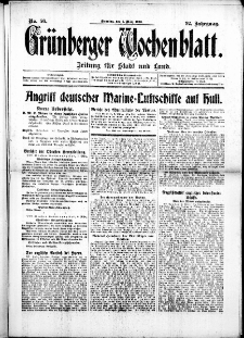 Grünberger Wochenblatt: Zeitung für Stadt und Land, No. 56. (7. März 1916)