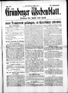 Grünberger Wochenblatt: Zeitung für Stadt und Land, No. 58. (9. März 1916)