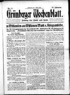 Grünberger Wochenblatt: Zeitung für Stadt und Land, No. 72. (25. März 1916)