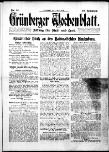 Grünberger Wochenblatt: Zeitung für Stadt und Land, No. 84. (8. April 1916)
