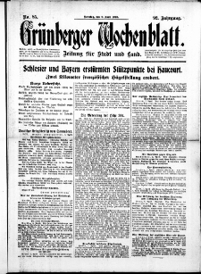 Grünberger Wochenblatt: Zeitung für Stadt und Land, No. 85. (9. April 1916)
