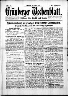 Grünberger Wochenblatt: Zeitung für Stadt und Land, No. 88. (13. April 1916)