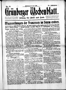 Grünberger Wochenblatt: Zeitung für Stadt und Land, No. 93. (19. April 1916)