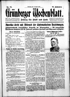 Grünberger Wochenblatt: Zeitung für Stadt und Land, No. 96. (23. April 1916)