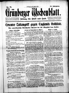 Grünberger Wochenblatt: Zeitung für Stadt und Land, No. 99. (28. April 1916)