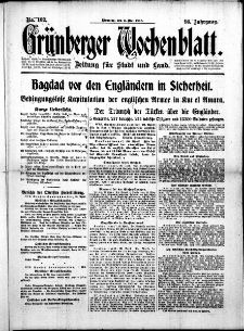 Grünberger Wochenblatt: Zeitung für Stadt und Land, No. 102. (2. Mai 1916)