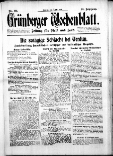 Grünberger Wochenblatt: Zeitung für Stadt und Land, No. 112. (13. Mai 1916)