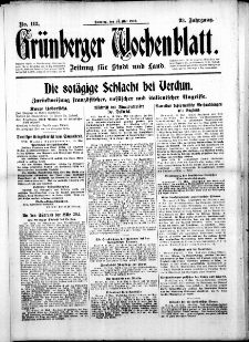 Grünberger Wochenblatt: Zeitung für Stadt und Land, No. 113. (14. Mai 1916)