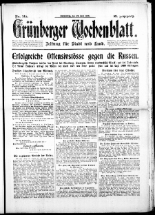 Grünberger Wochenblatt: Zeitung für Stadt und Land, No. 144. (22. Juni 1916)