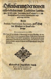 Offenbarung der newen erschr&ouml;cklichen unnd Teuflischen Landtlugen, so diss 1586. Jars wider die Societet Jesu im Reich und andern Landen hin und wider aussgesprengt worden