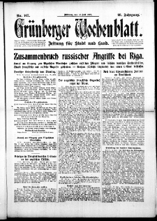 Gr&uuml;nberger Wochenblatt: Zeitung f&uuml;r Stadt und Land, No. 167. (19. Juli 1916)