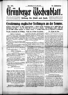Grünberger Wochenblatt: Zeitung für Stadt und Land, No. 168. (20. Juli 1916)