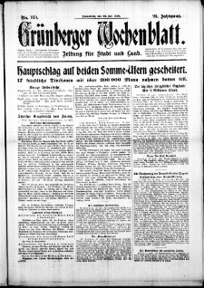 Gr&uuml;nberger Wochenblatt: Zeitung f&uuml;r Stadt und Land, No. 170. (22. Juli 1916)