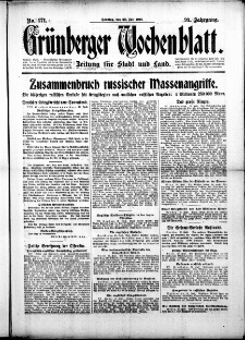 Gr&uuml;nberger Wochenblatt: Zeitung f&uuml;r Stadt und Land, No. 171. (23. Juli 1916)