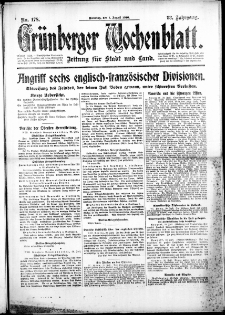 Grünberger Wochenblatt: Zeitung für Stadt und Land, No. 178. (1. August 1916)