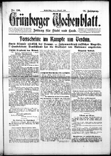 Grünberger Wochenblatt: Zeitung für Stadt und Land, No. 180. (3. August 1916)