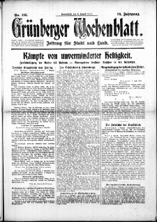 Grünberger Wochenblatt: Zeitung für Stadt und Land, No. 182. (5. August 1916)