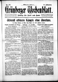Grünberger Wochenblatt: Zeitung für Stadt und Land, No. 185. (9. August 1916)