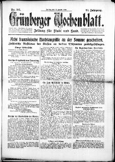 Grünberger Wochenblatt: Zeitung für Stadt und Land, No. 187. (11. August 1916)