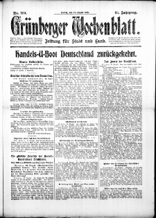 Grünberger Wochenblatt: Zeitung für Stadt und Land, No. 199. (25. August 1916)