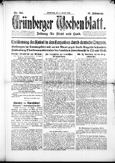 Grünberger Wochenblatt: Zeitung für Stadt und Land, No. 203. (30. August 1916)