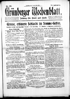 Grünberger Wochenblatt: Zeitung für Stadt und Land, No. 208. (5. September 1916)