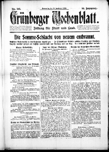 Grünberger Wochenblatt: Zeitung für Stadt und Land, No. 216. (14. September 1916)
