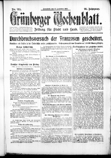Grünberger Wochenblatt: Zeitung für Stadt und Land, No. 218. (16. September 1916)