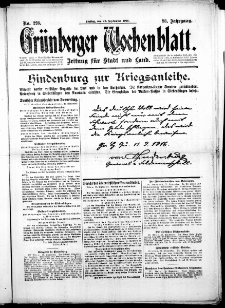 Grünberger Wochenblatt: Zeitung für Stadt und Land, No. 223. (22. September 1916)
