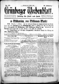 Grünberger Wochenblatt: Zeitung für Stadt und Land, No. 237. (8. Oktober 1916)