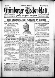 Grünberger Wochenblatt: Zeitung für Stadt und Land, No. 257. (1. November 1916)