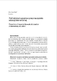 Profilaktyka muzyczna w pracy nauczyciela edukacji elementarnej = Prevention of music in the work of a teacher of elementary education