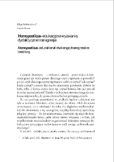 "Homo poeticus" - edukacyjne wyzwanie, dydaktyczne transgresje = "Homo poeticus" - educational challenge, transgressive teaching
